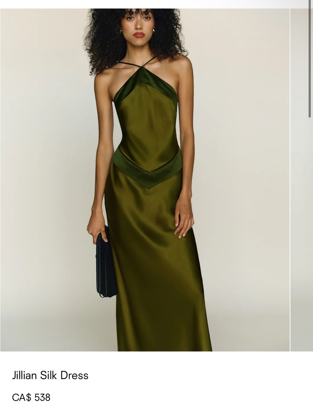 Reformation Olive Silk Strapless Slip Dress